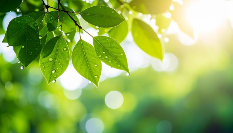 Firefly_créer moi des feuilles fraiche avec des goute d-eau sur les arbres 784848